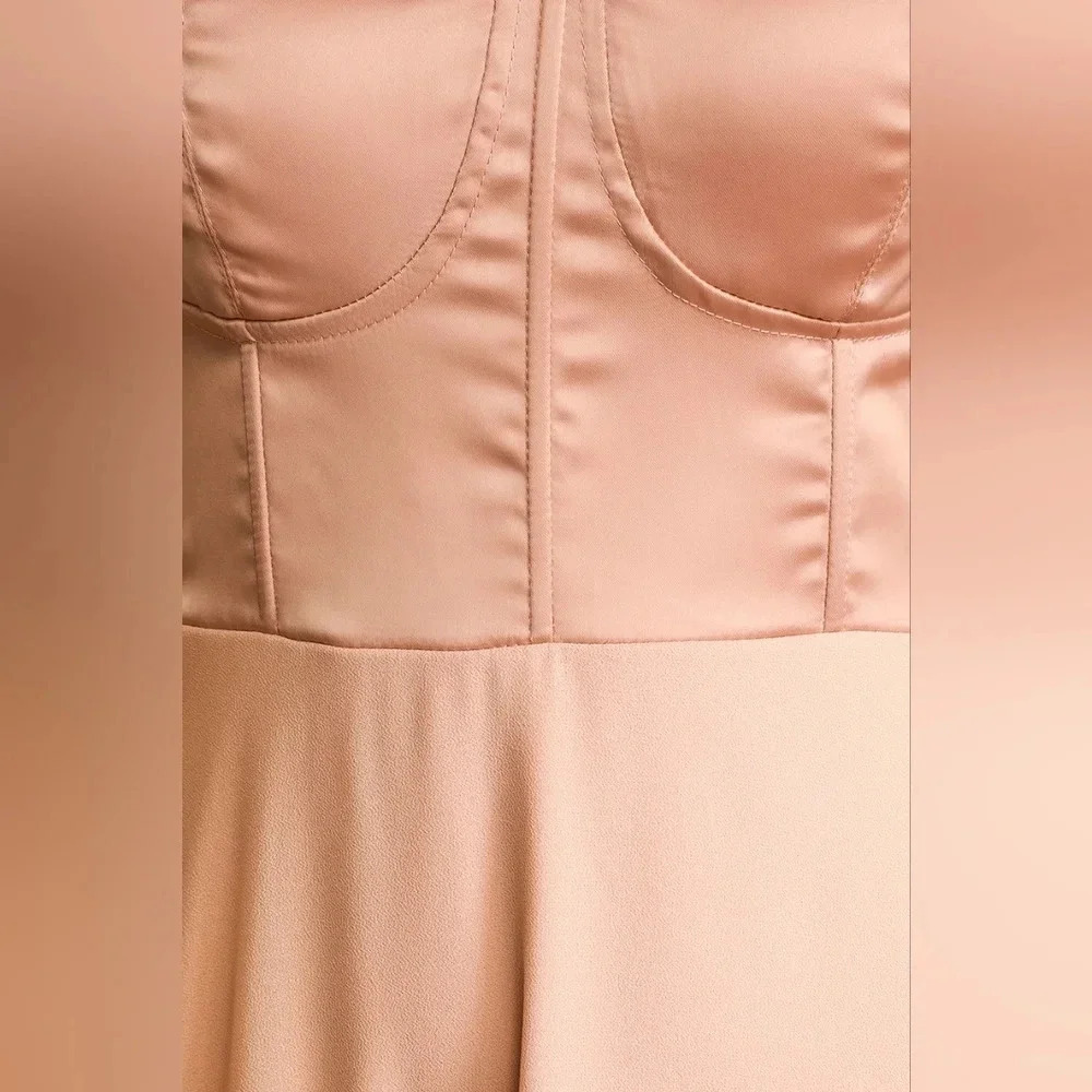 Lulus Best Part Of Me Blush Satin Bustier Maxi Dress L Wedding Party Guest Prom - Picture 6 of 11